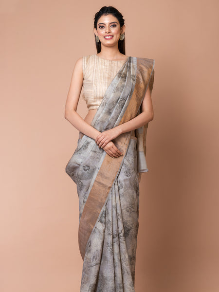 Mocha Magic Classic Grey Tussar Saree – Soft Silk Saree with Natural Texture for Minimal & Sophisticated Look