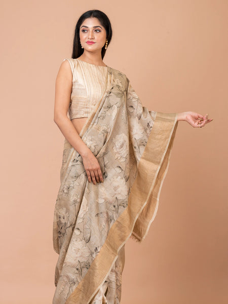 Beige delicacy | Beige Tussar Silk Saree – Elegant Minimal Traditional Ethnic Wear for Women