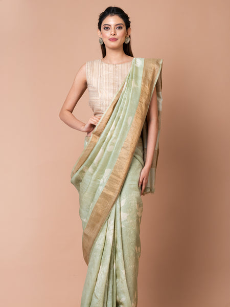 Nature's Enchantment Premium Sea Green Tussar Silk Saree with Natural Texture Finish