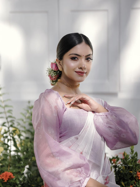 Rosemary Designer Lavender Kerala Kasavu Saree for Weddings, Festivals & Onam Celebrations