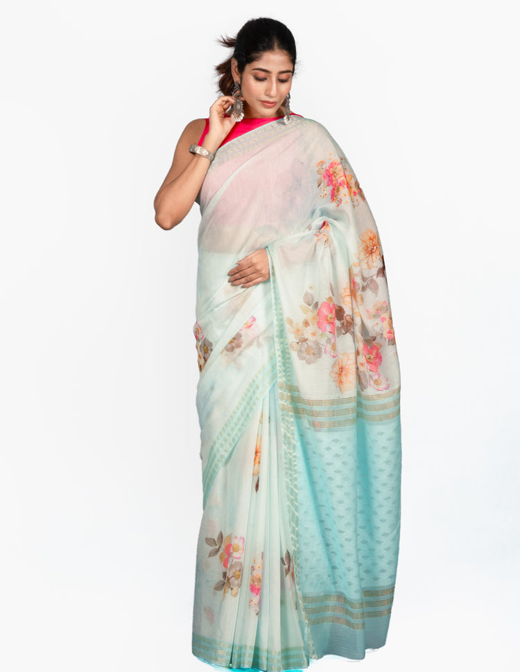 The Seafoam Serenity Saree