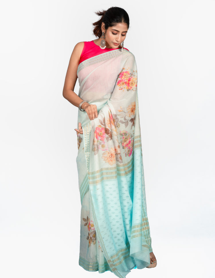 The Seafoam Serenity Saree