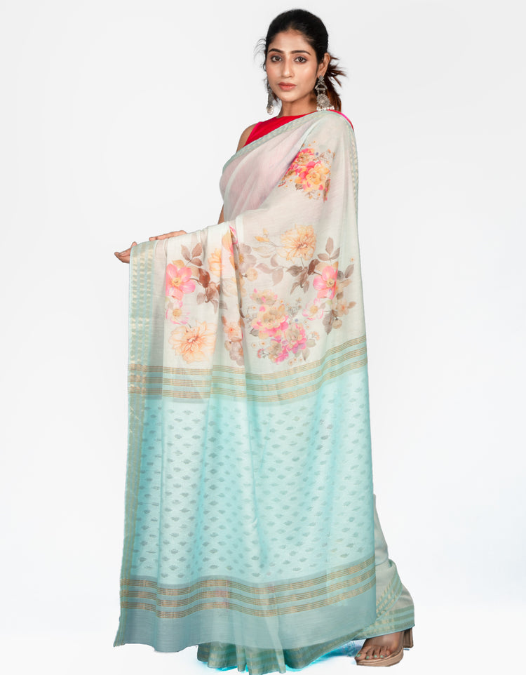 The Seafoam Serenity Saree