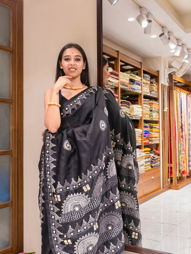 Handcrafted Black Tussar Saree