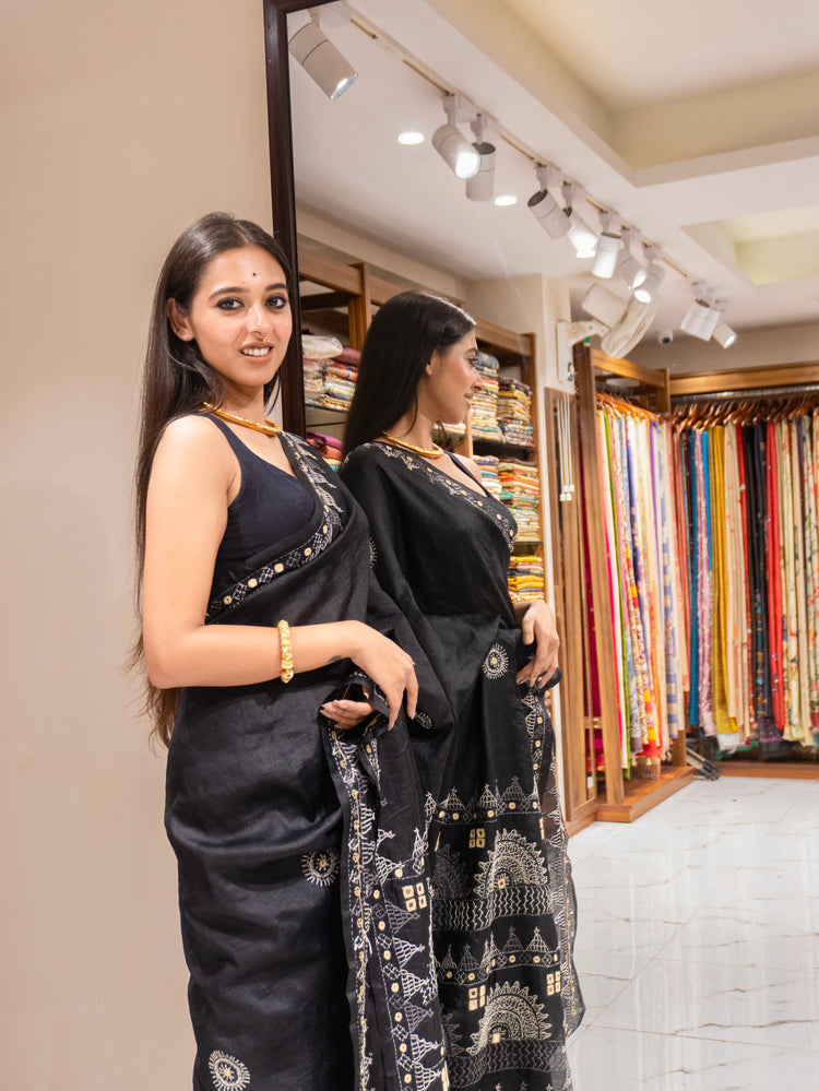 Handcrafted Black Tussar Saree
