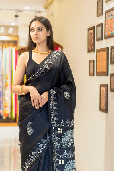 Handcrafted Black Tussar Saree
