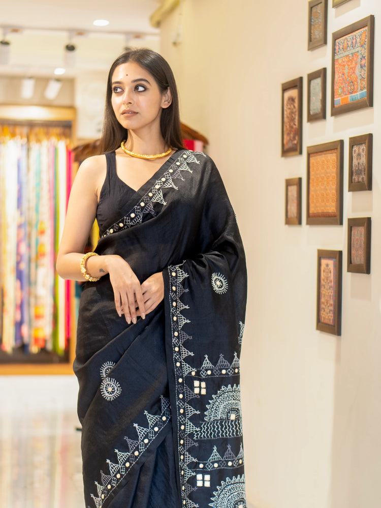 Handcrafted Black Tussar Saree