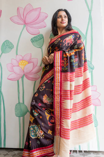 Tamira Premium Black Tussar Silk Saree with Rich Handwoven Texture & Natural Elegance