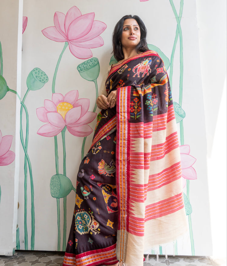 Tamira Premium Black Tussar Silk Saree with Rich Handwoven Texture & Natural Elegance