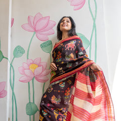 Tamira Premium Black Tussar Silk Saree with Rich Handwoven Texture & Natural Elegance