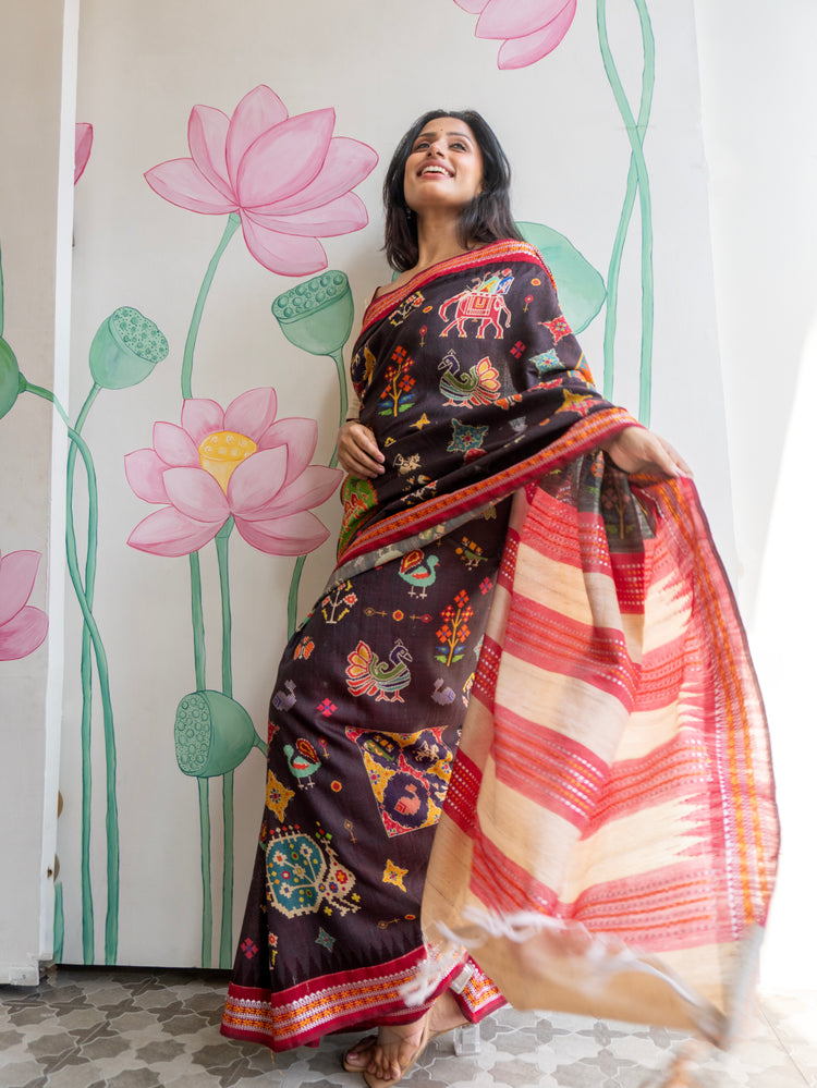 Tamira Premium Black Tussar Silk Saree with Rich Handwoven Texture & Natural Elegance