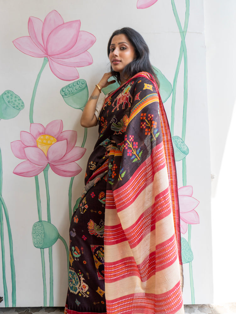 Tamira Premium Black Tussar Silk Saree with Rich Handwoven Texture & Natural Elegance