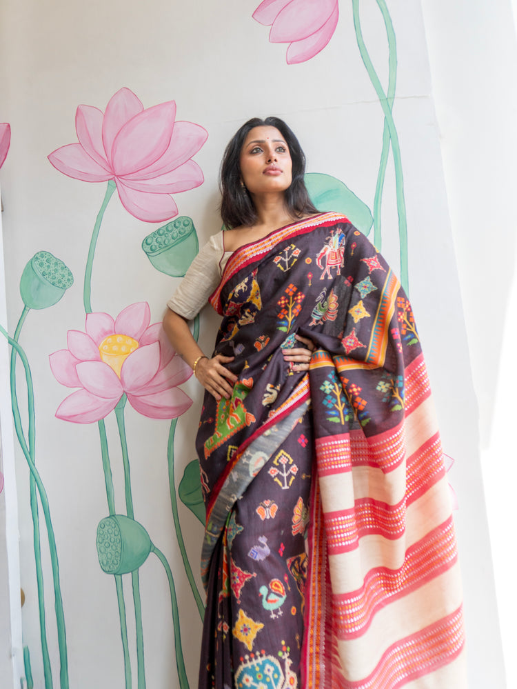 Tamira Premium Black Tussar Silk Saree with Rich Handwoven Texture & Natural Elegance