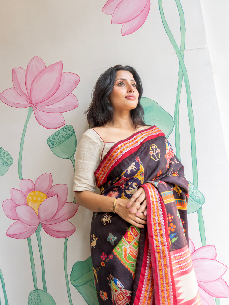 Tamira Premium Black Tussar Silk Saree with Rich Handwoven Texture & Natural Elegance