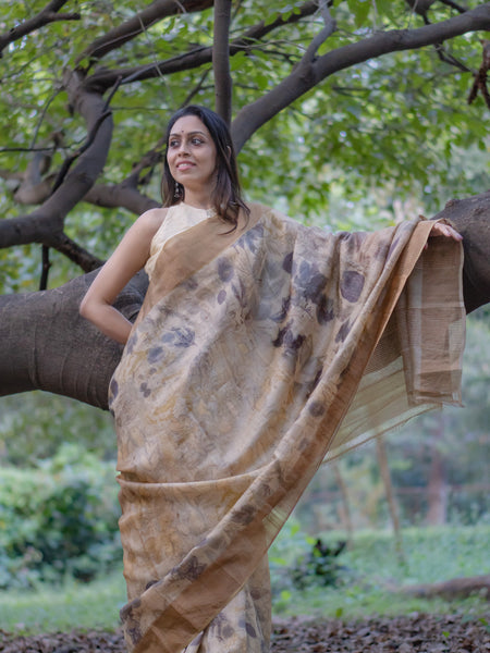 Golden grace | Designer Beige Tussar Silk Saree with Zari Weaving – Classic Festive Saree